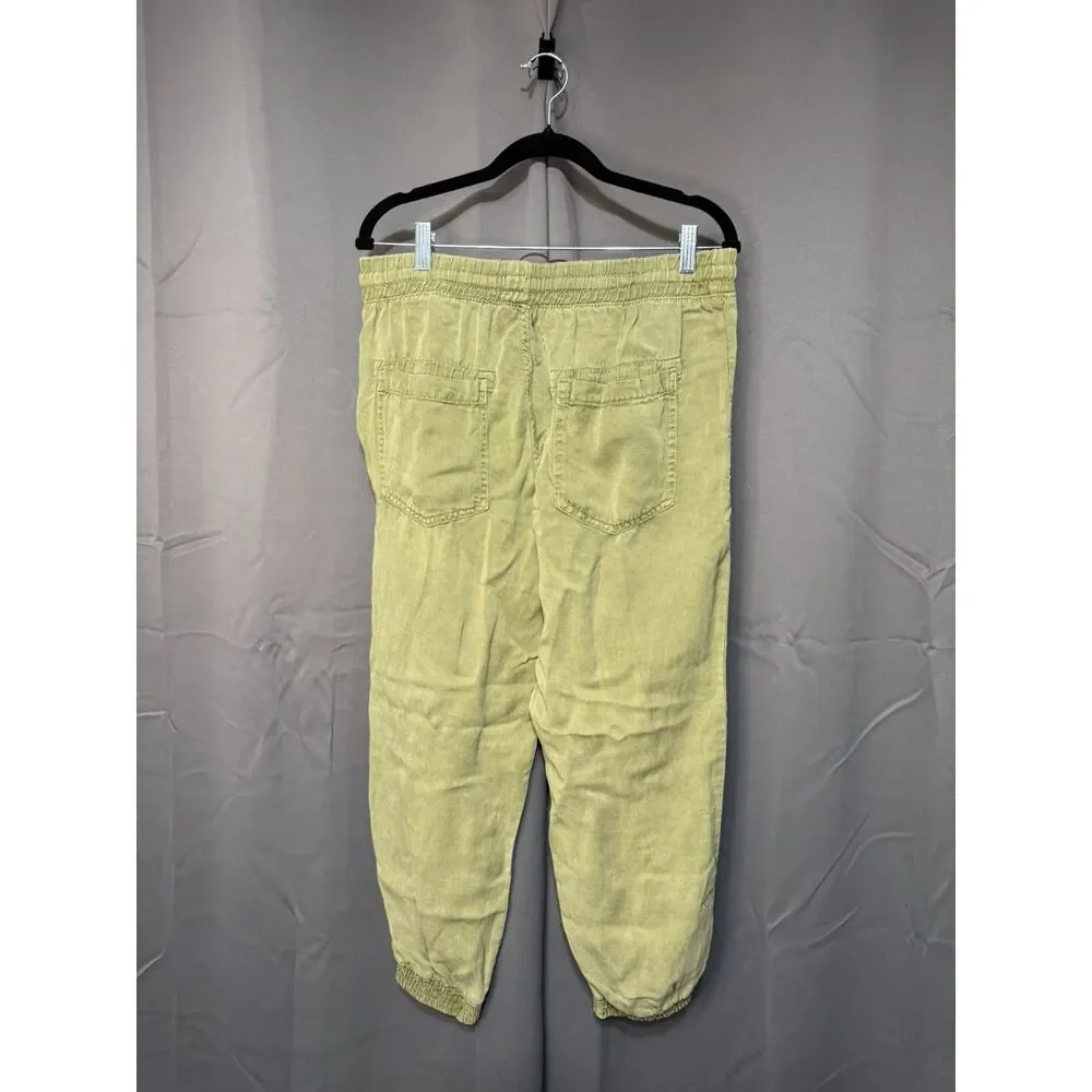 Zara Olive Green Jogger Pants Linen Blend Elastic Waist Drawstring Size L
